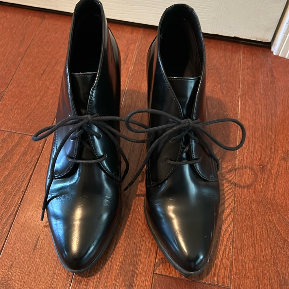 Patent leather lace up boots